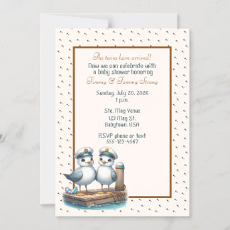 Twin Boys Baby Shower Seagull Nautical Theme Magnetic Invitation