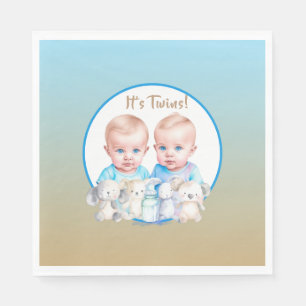 Twin Boy's Baby Shower Watercolor Animals Napkin