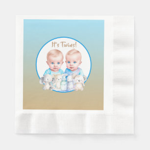 Twin Boy's Baby Shower Watercolor Animals Napkin