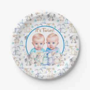Twin Boy's Baby Shower Watercolor Animals Paper Plate