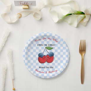 Twin Boys Baseball Ball Caps Baby Shower  Paper Plate