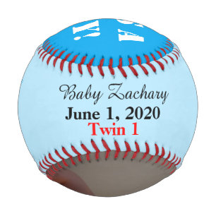 Twin Boys Birth Stats Blue Photo Baseball