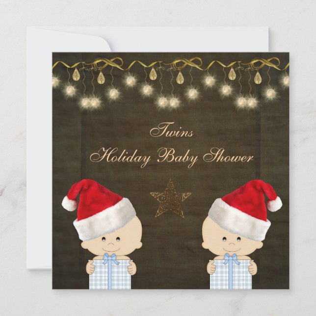 Twin Boys Christmas Baby Shower Invitation (Front)