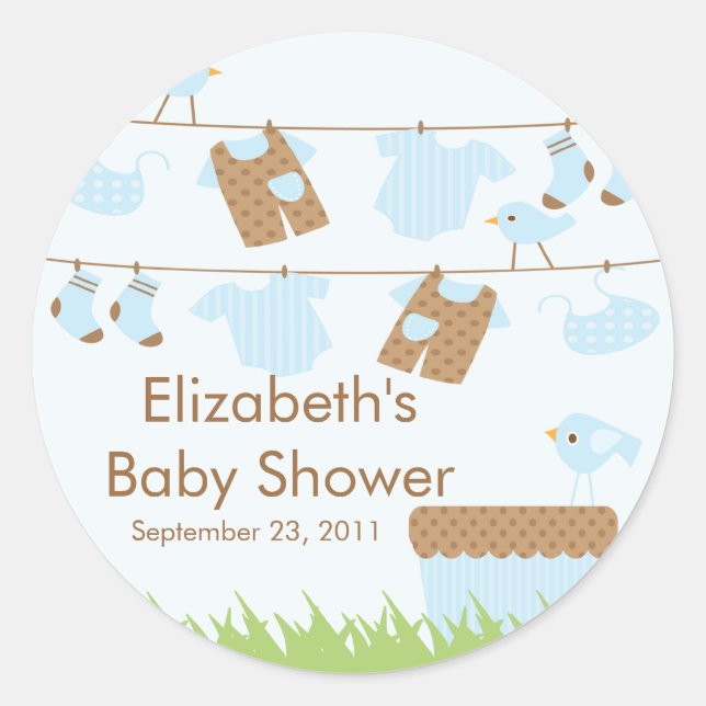 Twin Boys Clothesline Baby Shower Sticker (Front)