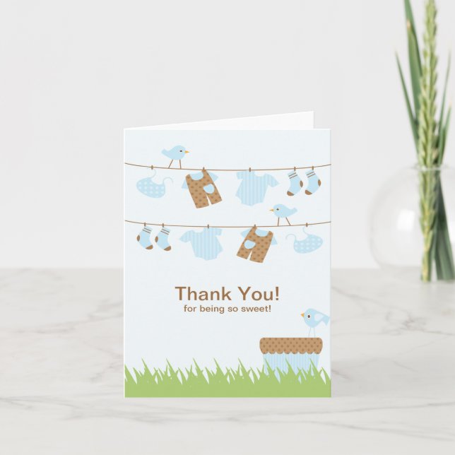 Twin Boys Clothesline Thank You Note Card (Front)