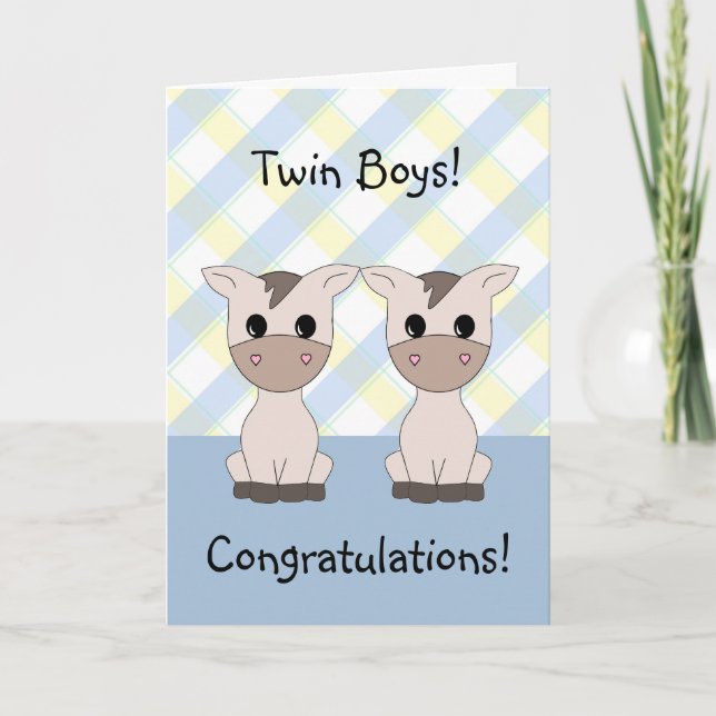Twin Boys Congratulations Card (Front)