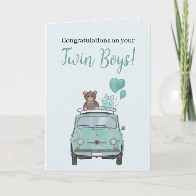Twin Boys Fiat 500 Congratulations Card (Front)