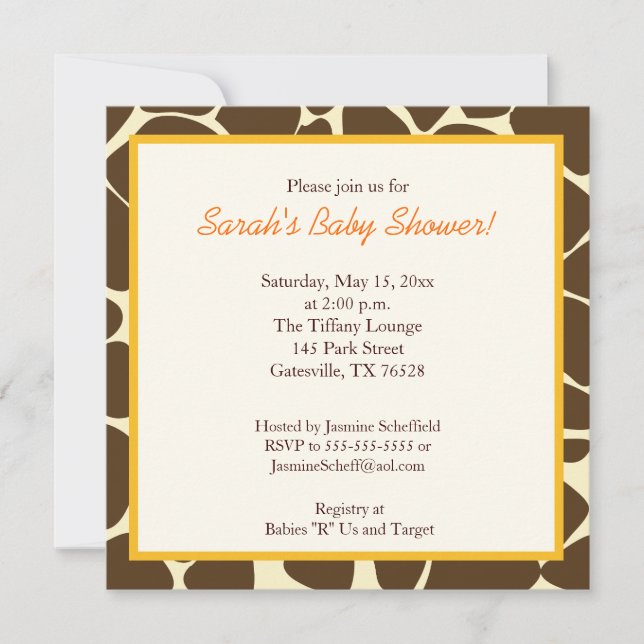 Twin Boys Giraffe Square Baby Shower Invitation (Front)