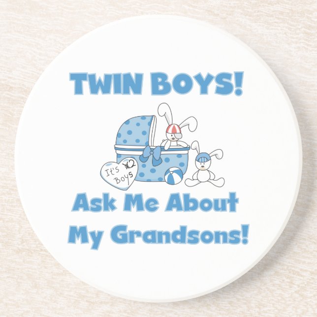 Twin Boys Grandsons Gifts Coaster (Front)