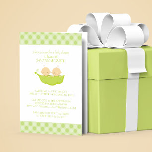 Twin Boys in a Pea Pod   Baby Shower Invitations