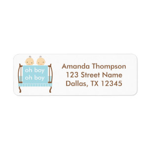 Twin Boys in Blue Crib Return Address Label
