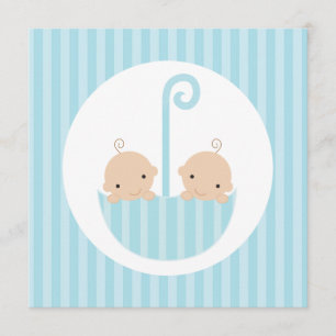 Twin Boys in Blue Umbrella Invitation