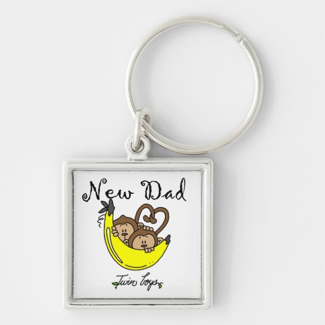 Twin Boys Monkeys New Dad Gifts Key Ring (Front)