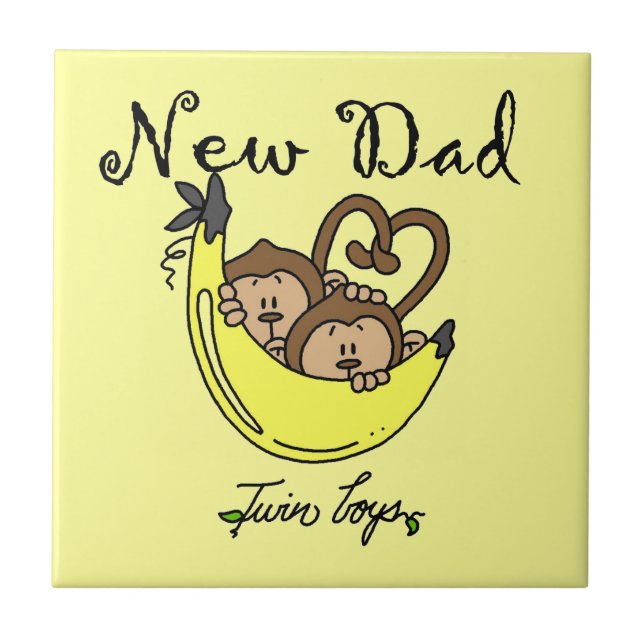 Twin Boys Monkeys New Dad Gifts Tile (Front)