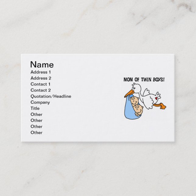 Twin Boys Mum Stork Gifts Calling Card (Front)