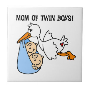 Twin Boys Mum Stork Gifts Ceramic Tile