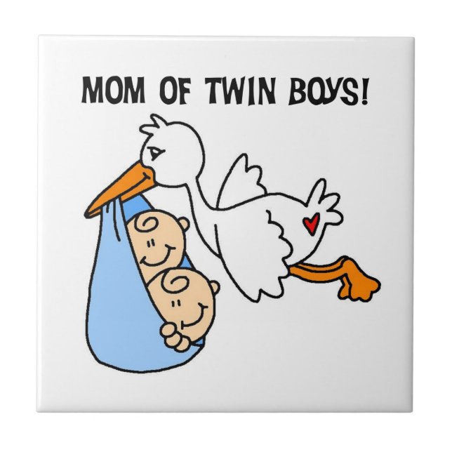 Twin Boys Mum Stork Gifts Ceramic Tile (Front)