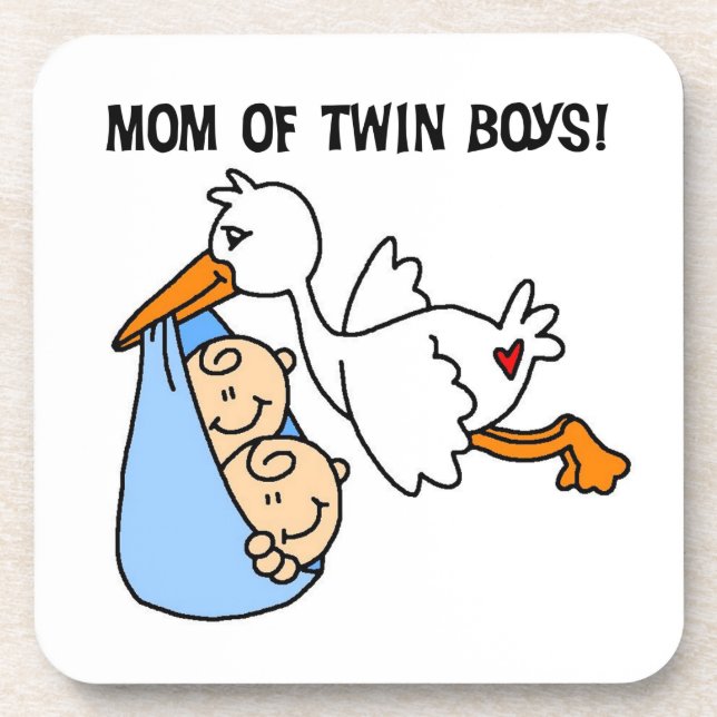 Twin Boys Mum Stork Gifts Coaster (Front)