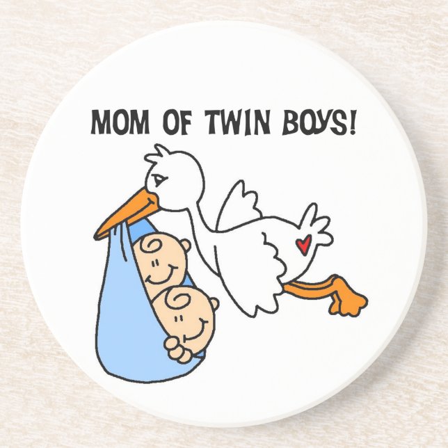 Twin Boys Mum Stork Gifts Coaster (Front)