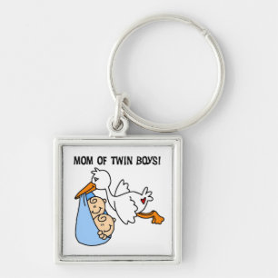 Twin Boys Mum Stork Gifts Key Ring