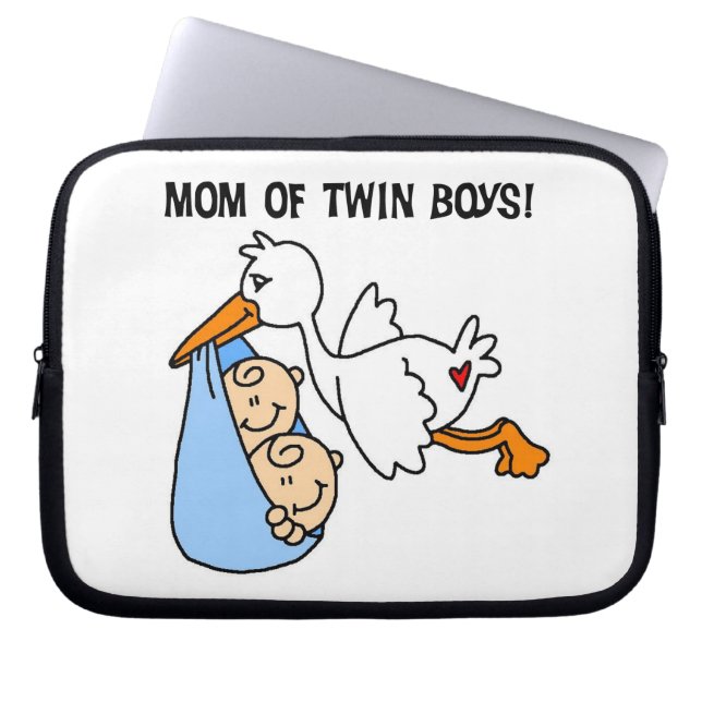 Twin Boys Mum Stork Gifts Laptop Sleeve (Front)