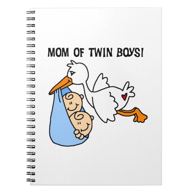 Twin Boys Mum Stork Gifts Notebook (Front)