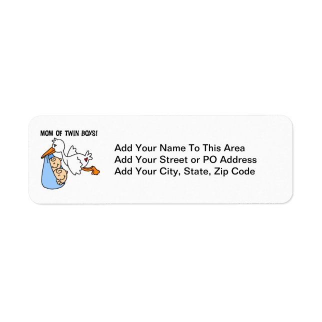 Twin Boys Mum Stork Gifts Return Address Label (Front)
