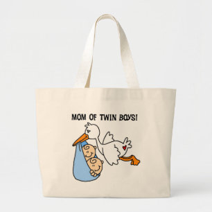 Twin Boys Mum-Stork Tshirts and Gifts Large Tote Bag