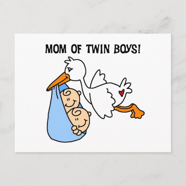 Twin Boys Mum-Stork Tshirts and Gifts Postcard (Front)