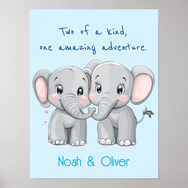 Twin Boys Nursery, Custom Elephants  Poster (Front)