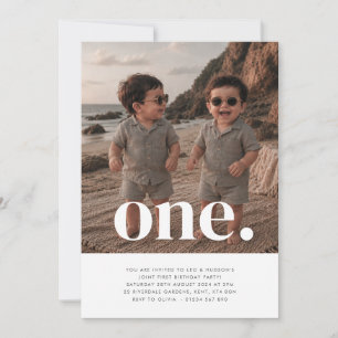 Twin Boys - One - Photo 1st Birthday Invitation 