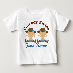 Twin Boys Personalised Cowboy Baby T-shirt
