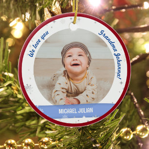 Twin Boys Photos Grandma Cute First Christmas Baby Ceramic Ornament
