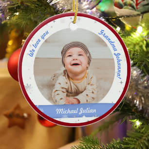 Twin Boys Photos Grandma Cute First Christmas Baby Ceramic Ornament