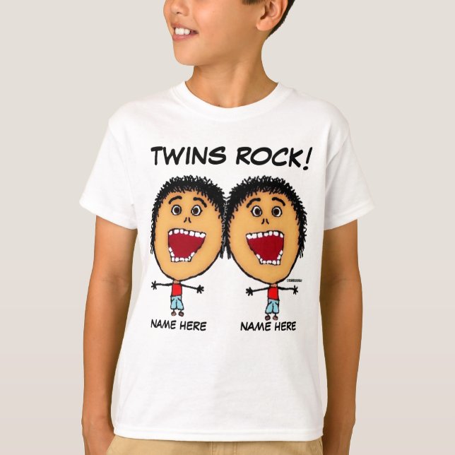 Twin Boys Rock Cartoon T-Shirt (Front)