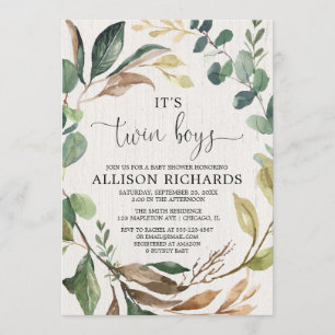 Twin boys Rustic outdoor boy twins baby shower Invitation