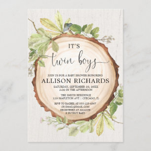 Twin boys Rustic outdoor boy twins baby shower Invitation