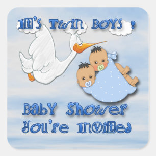 Twin Boys - Stork Baby Shower envelope seal