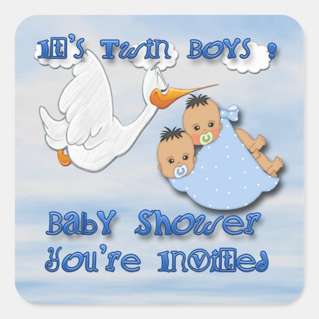 Twin Boys - Stork Baby Shower envelope seal (Front)