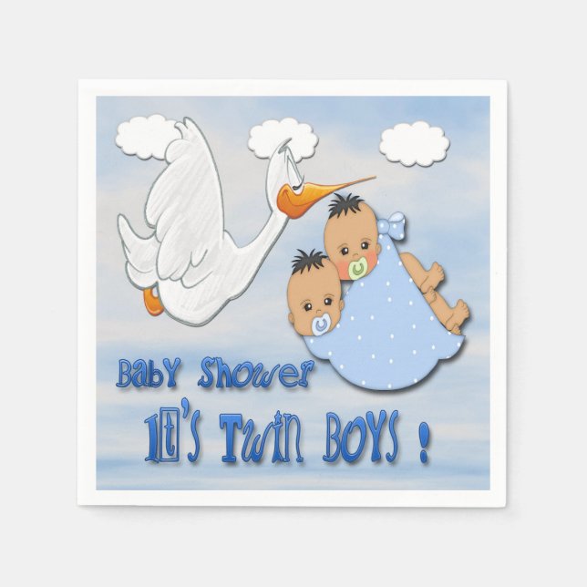 Twin Boys - Stork Baby Shower Paper Napkins (Front)