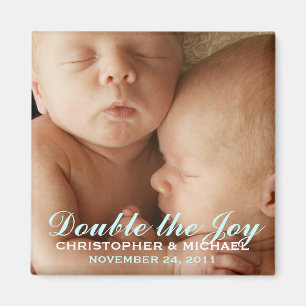 Twin Boys Sweet Photo Announcement Magnet