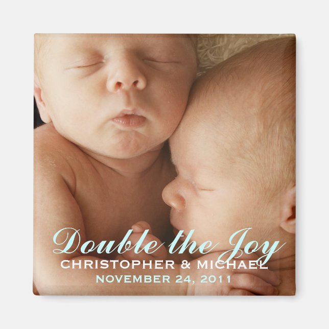 Twin Boys Sweet Photo Announcement Magnet (Front)