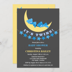 Twin Boys Teddy Bear Baby Shower Invitation