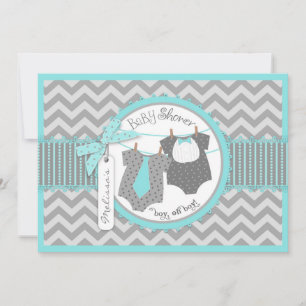 Twin Boys Tie Bow Tie Chevron Print Baby Shower Invitation