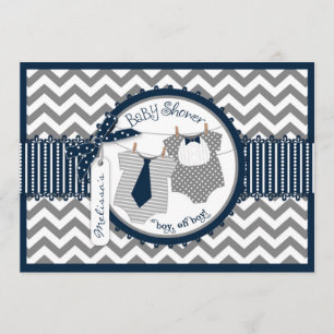 Twin Boys Tie Bow Tie Chevron Print Baby Shower Invitation