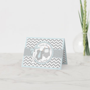 Twin Boys Tie Bow Tie Chevron Print Thank You Card