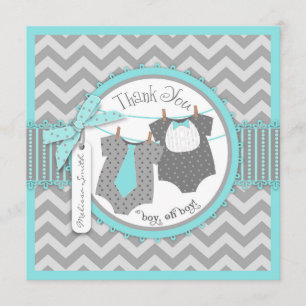 Twin Boys Tie Bow Tie Chevron Print Thank You Card