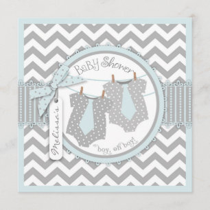 Twin Boys Ties Chevron Print Baby Shower Invitation