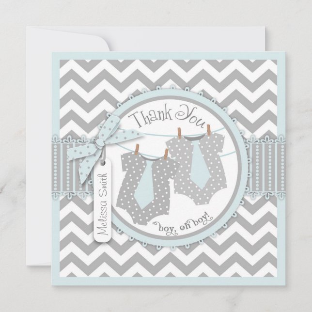 Twin Boys Ties Chevron Print Thank You Card (Front)