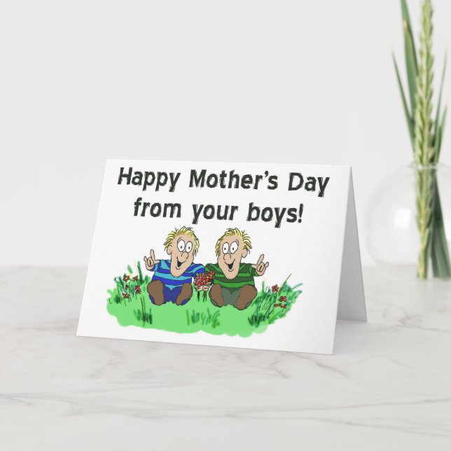Twin Boys Twins Happy Mother's Day Paper Card (Front)